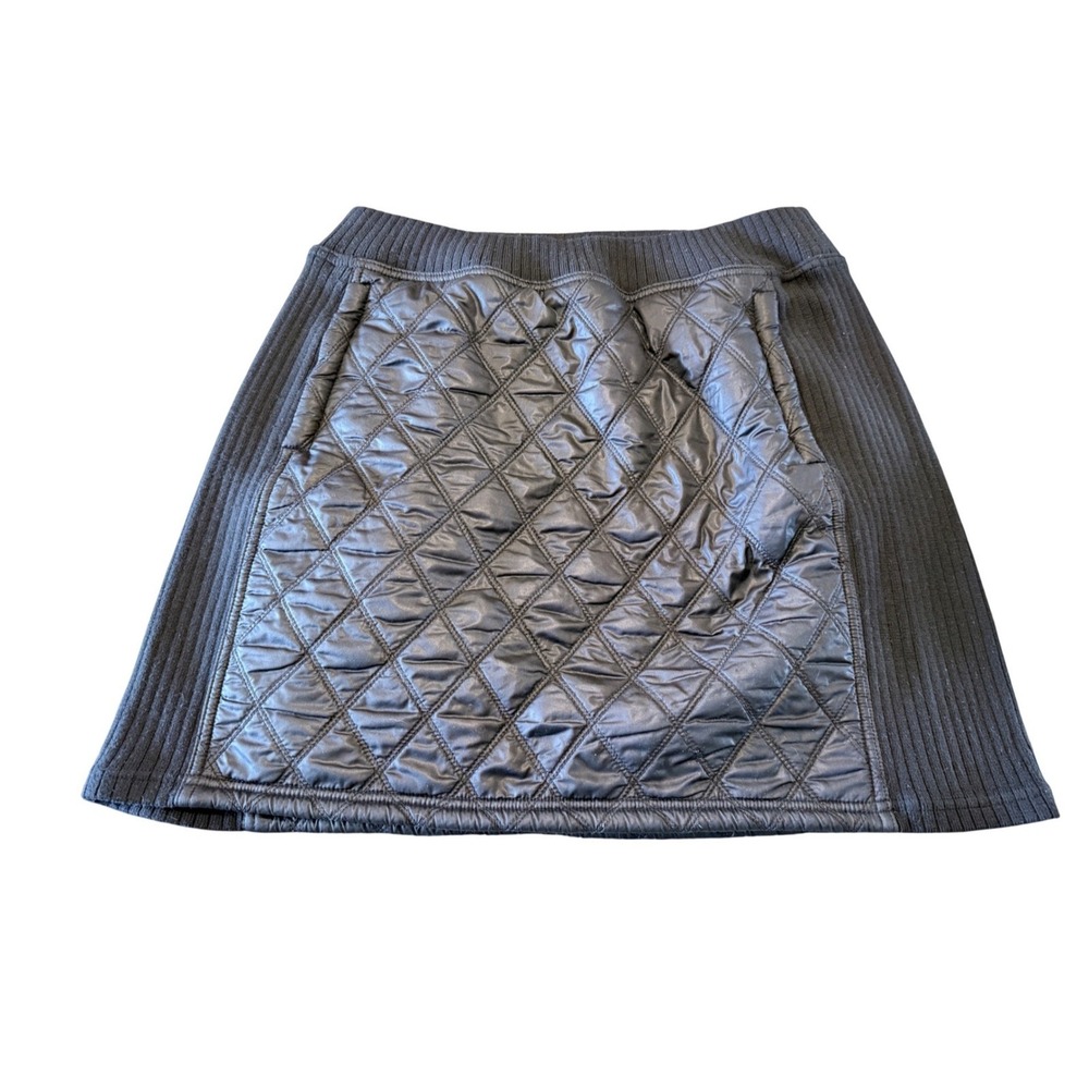 Prana Black Quilted Insulated Mini Skirt Sherpa Lined Ribbed Knit Sides Large